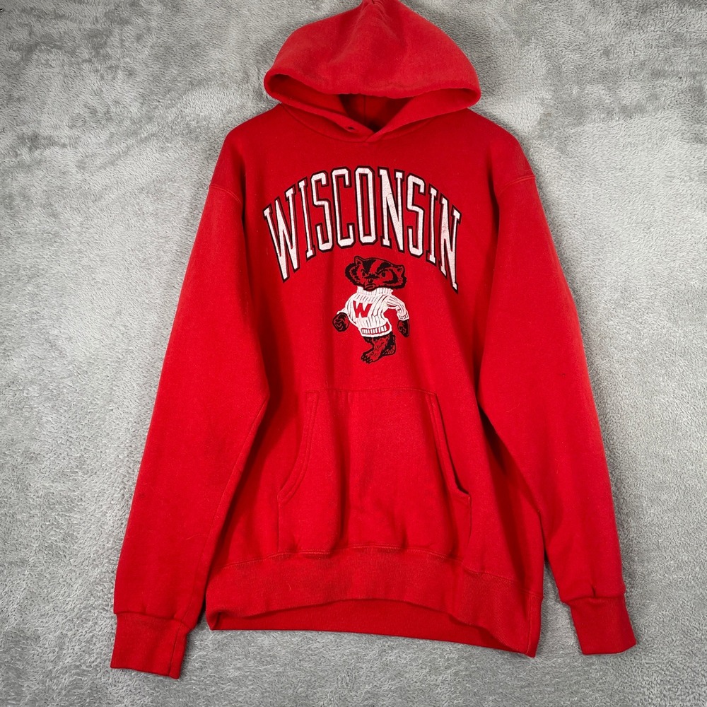 Wisconsin Badgers Hoodie Mens XL Red Soffe Heavy Sweats Bucky Badger Vintage 90s